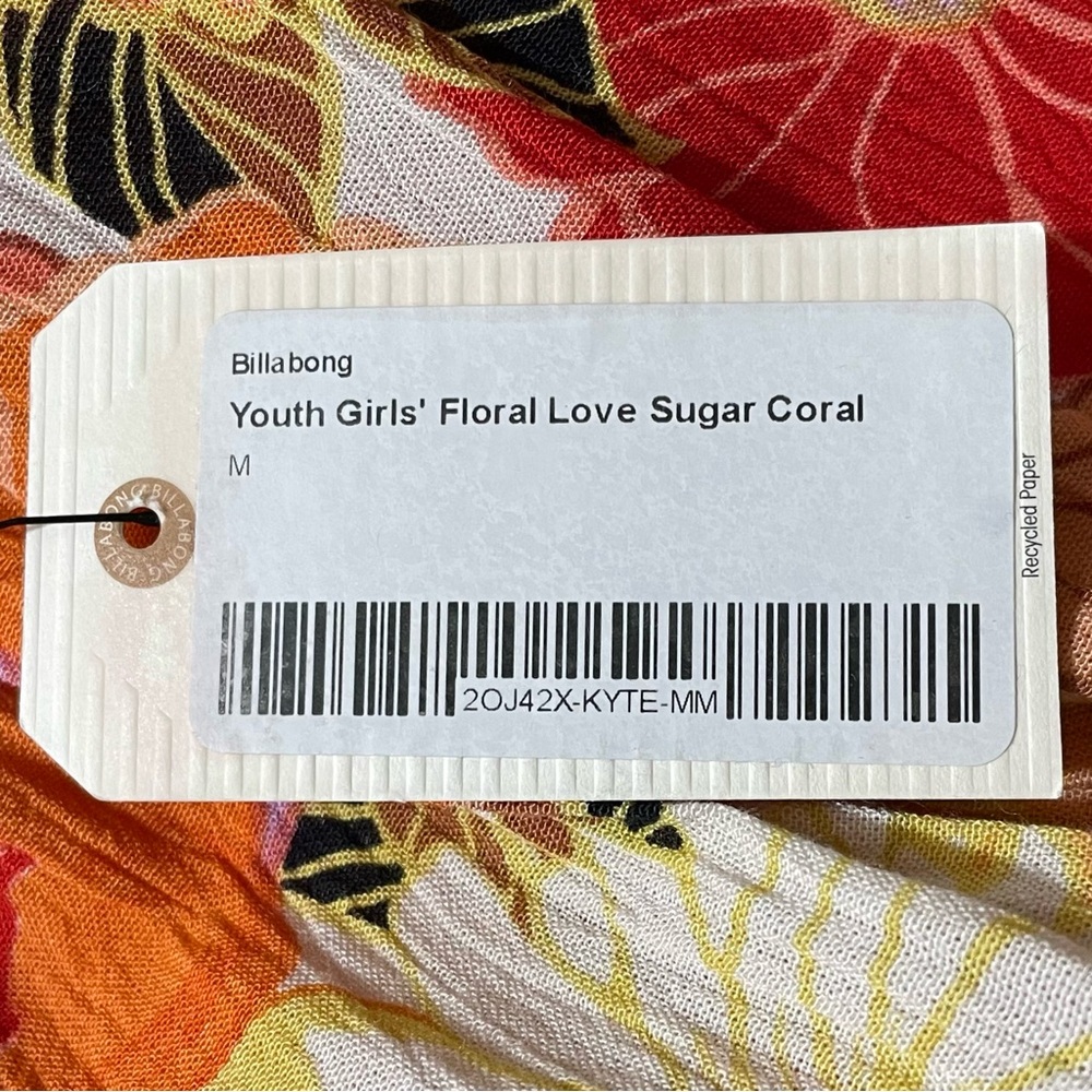 Billabong Girls' Bright Floral Love Sugar Coral Mini Boho Dress Size Medium NWT - Picture 13 of 13